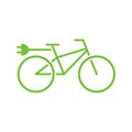 Electric bike icon. Eco bicycle with plug. Flat line vector illustration